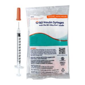 BD SafetyGlide Insulin Syringe Plus Needle 0.3ml 31G 305937, 100 Syringes