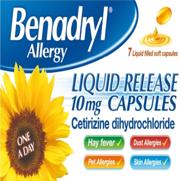 Benadryl Allergy Liquid Release Cetirizine Capsules 10mg