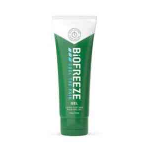 Biofreeze Cold Pain Relief Gel, 30ml - A compact green and white tube of Biofreeze Gel designed for cold therapy pain relief. The label reads 'Biofreeze Cold Pain Relief Gel' and includes the size '30ml.' The tube has a clear cap, highlighting its portable design for on-the-go use. The product is set against a clean, white background, emphasizing its use for soothing sore muscles, backaches, sore joints, and arthritis pain