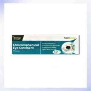 Image of a 4g tube of Chloramphenicol Eye Ointment, labeled as 'Infected Eye Ointment' to treat bacterial eye infections, displayed on a clean background with visible dosage instructions.