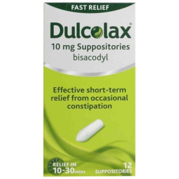 Dulcolax 10mg Bisacodyl Suppositories, 12 Suppositories