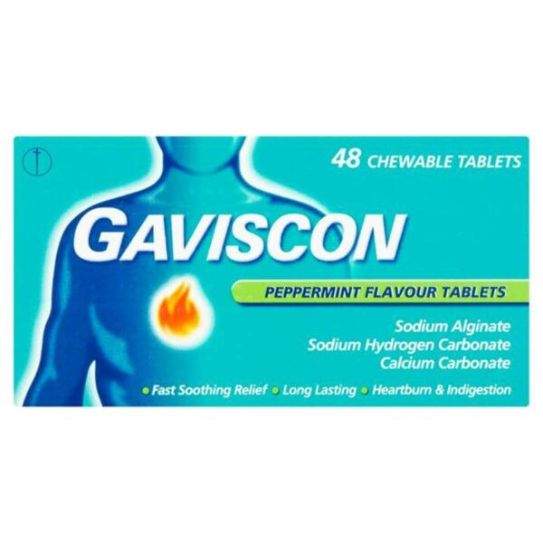 Gaviscon Peppermint Chewable Tablets - Heartburn And Indigestion Relief, 48