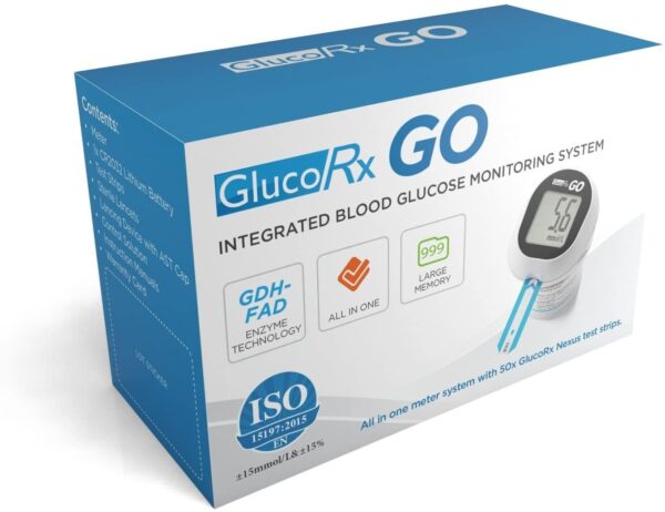 GlucoRx Go Blood Glucose Meter Plus 50 Test Strips