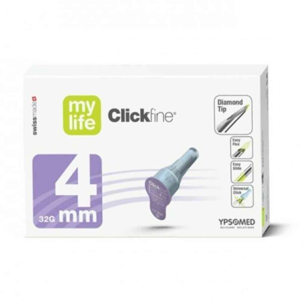 Mylife Clickfine Pen Needles 4mm Diamond Tip, 100 Needles