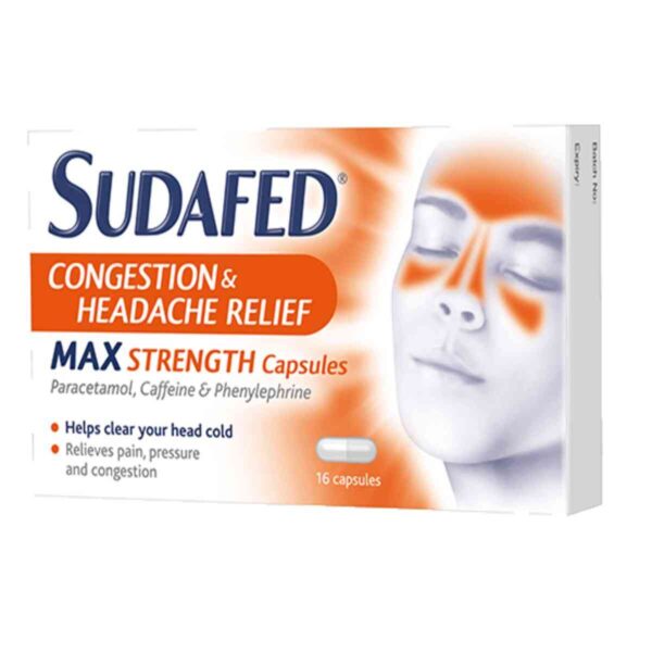 Sudafed Congestion & Headache Relief - Max Strength, 16 Capsules
