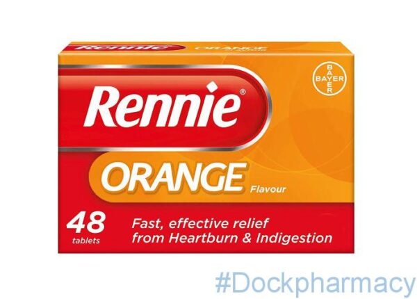 Rennie Heartburn and Indigestion Relief Tablets, Orange Flavour