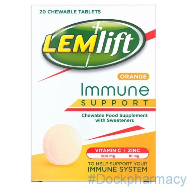 Lemlift Immune Support Orange Chewable Tablets Vitamin C (500mg) and Zinc (10mg), 20 Tablets