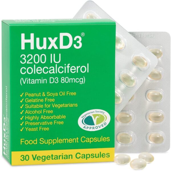 HuxD3 Vitamin D3 3200iu Vegetarian Capsules