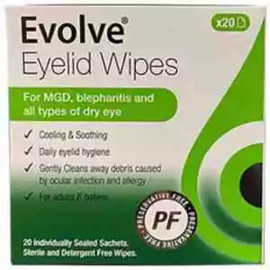 Evolve Eyelid Wipes, 20 Wipes