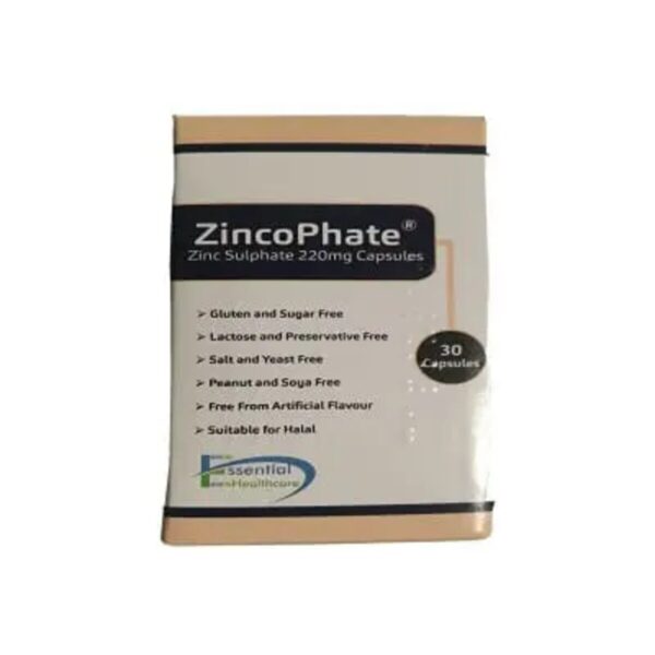 Zincophate 220mg Capsules - Zinc Sulfate, 30 Capsules