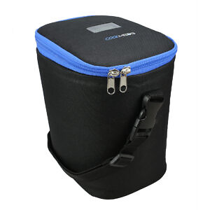 Photograph of the Coolmeds Companion travel case for medicine and insulin. The case is designed to maintain a stable temperature between 2 to 8 degrees Celsius for 18 to 24 hours. It features a robust, light gray exterior with a secure zipper closure and a carrying handle, making it ideal for extended travel. The Coolmeds logo is prominently displayed on the front. The image showcases the case in a closed position, highlighting its compact and portable design.